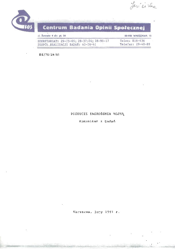 Okładka komunikatu BS/75/24/91