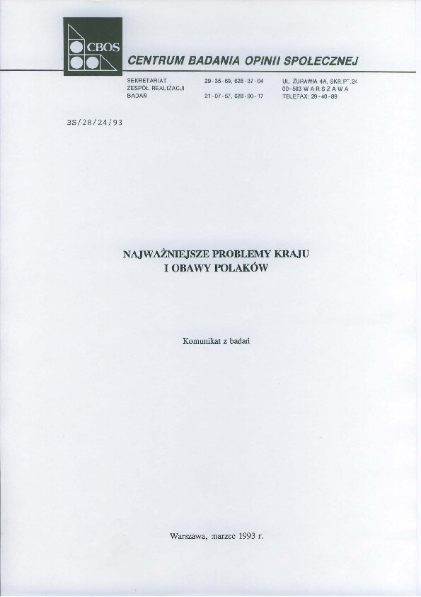 Okładka komunikatu BS/28/24/93