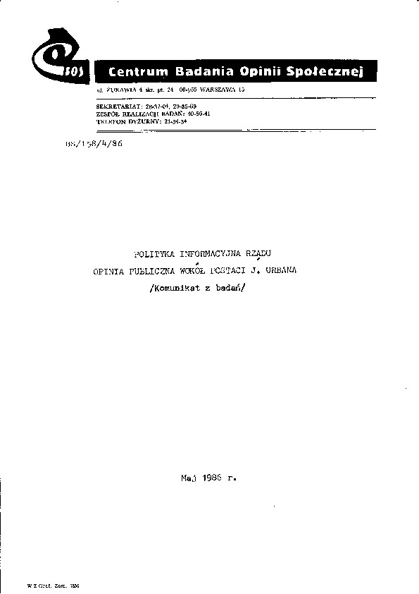 Okładka komunikatu BS/158/4/86