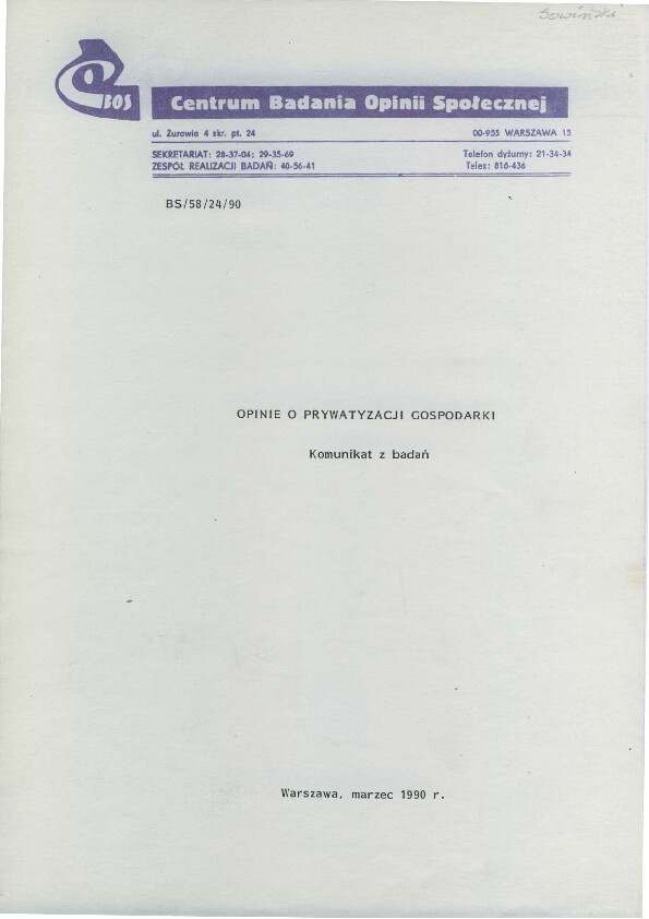 Okładka komunikatu BS/58/24/90