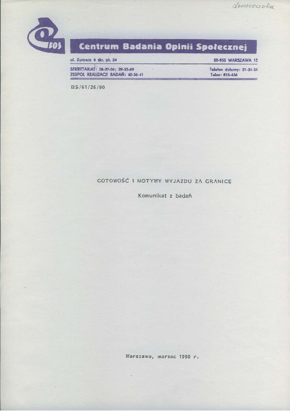 Okładka komunikatu BS/61/26/90
