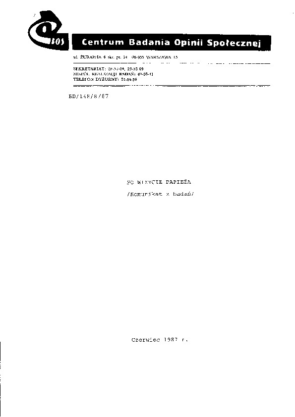 Okładka komunikatu BD/148/8/87