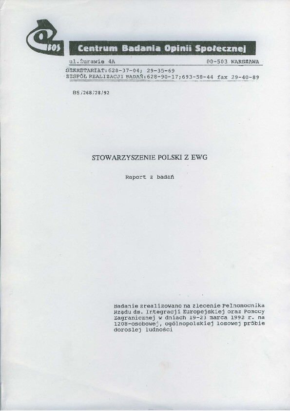 Okładka komunikatu BS/268/28/92