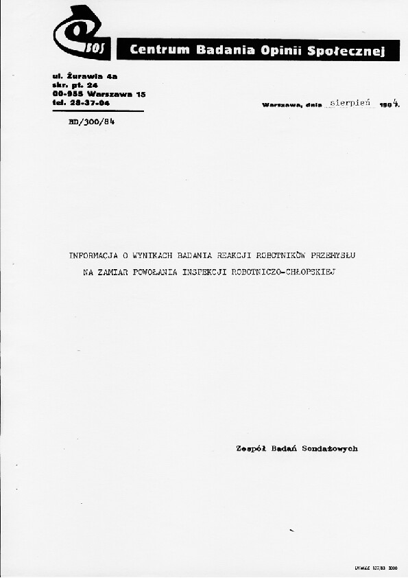 Okładka komunikatu BD/300/84