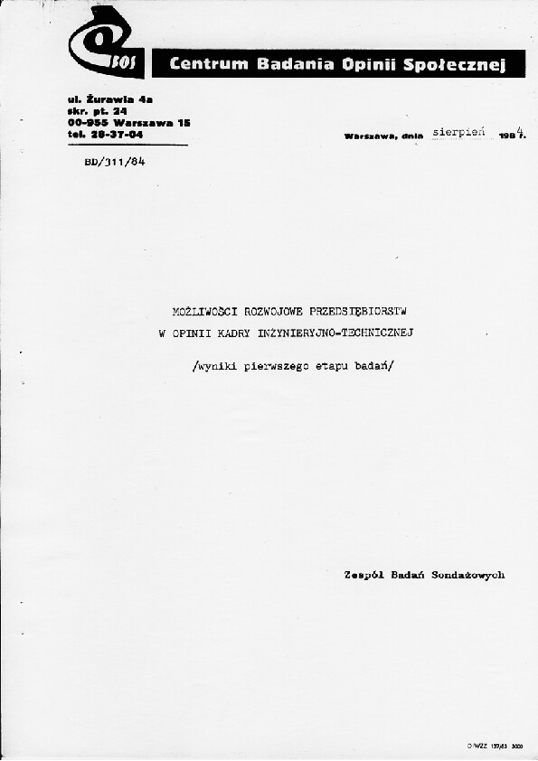 Okładka komunikatu BD/311/84