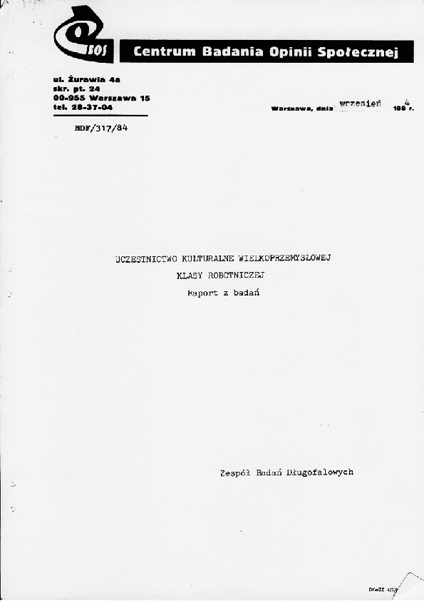 Okładka komunikatu BDF/317/84