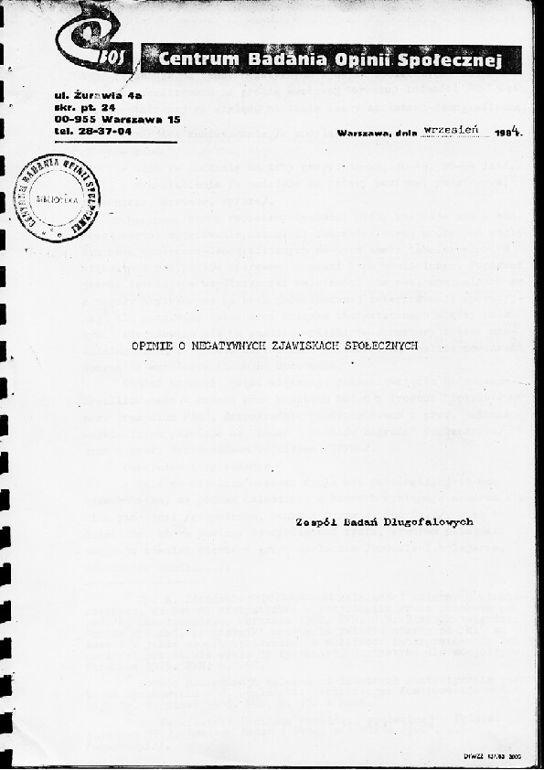 Okładka komunikatu BDF/75/84