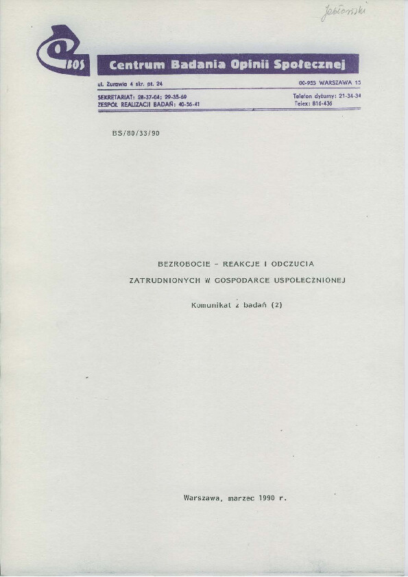 Okładka komunikatu BS/80/33/90