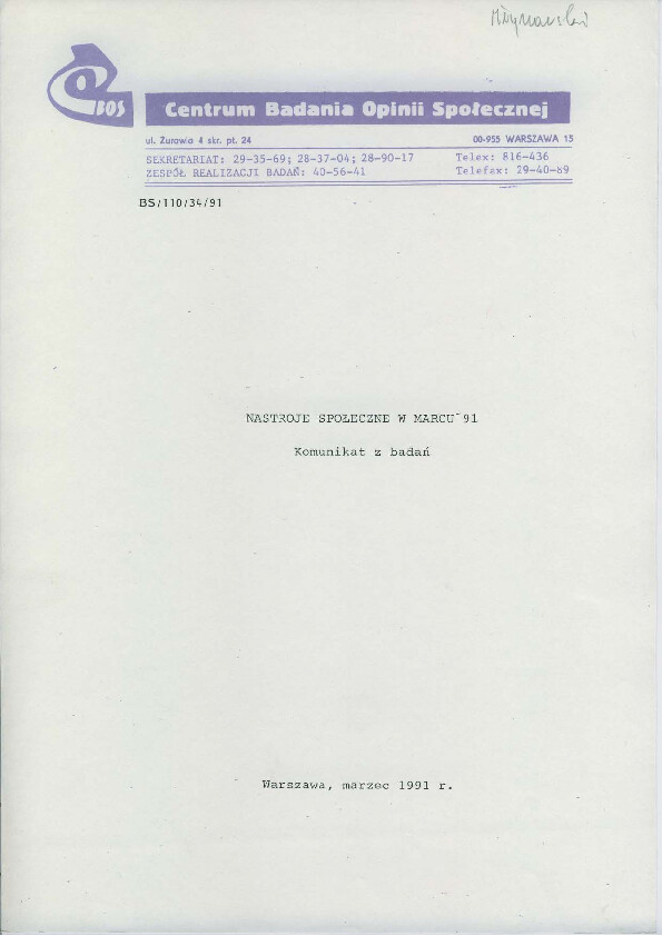 Okładka komunikatu BS/110/34/91