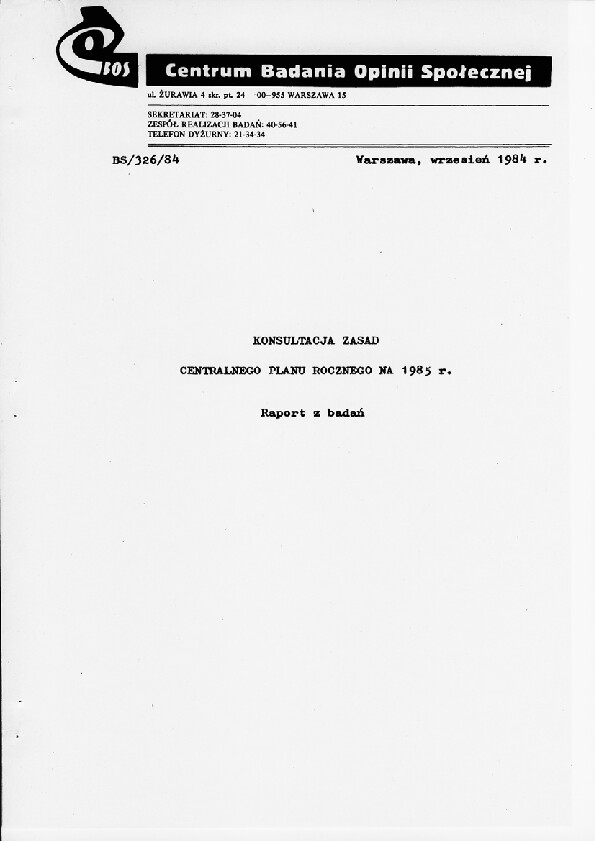 Okładka komunikatu BS/326/84