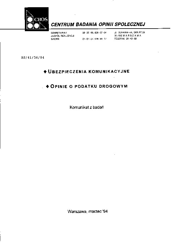 Okładka komunikatu BS/41/36/94