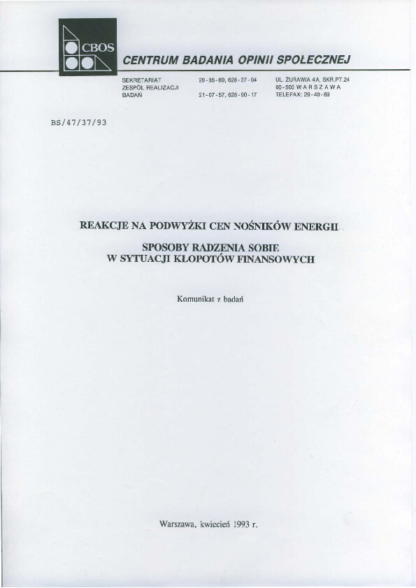 Okładka komunikatu BS/47/37/93