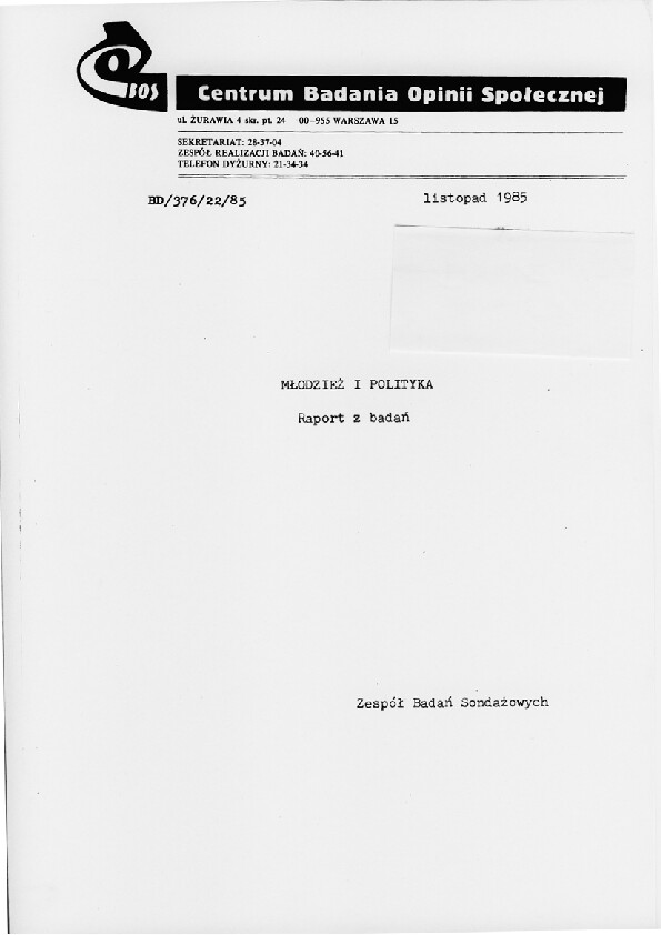 Okładka komunikatu BD/376/22/85