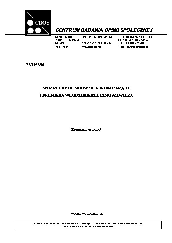 Okładka komunikatu BS/35/35/96