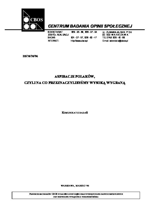 Okładka komunikatu BS/38/38/96
