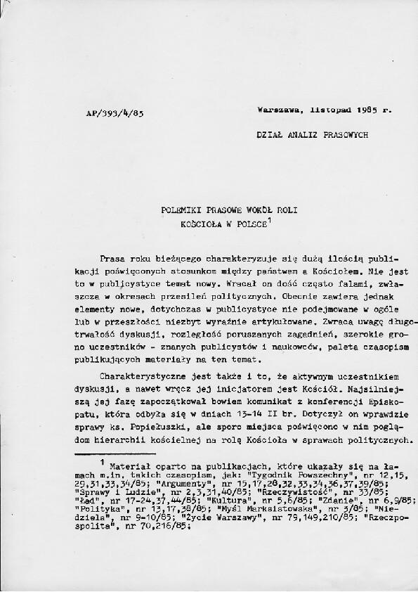 Okładka komunikatu AP/393/4/85