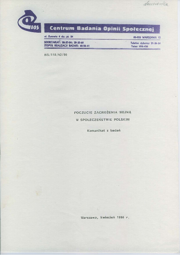 Okładka komunikatu BS/118/42/90
