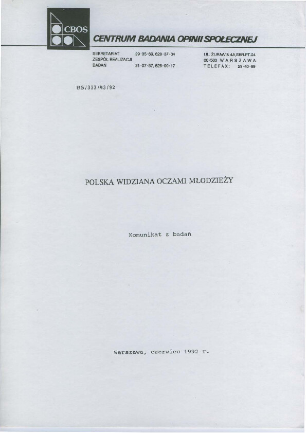 Okładka komunikatu BS/333/43/92