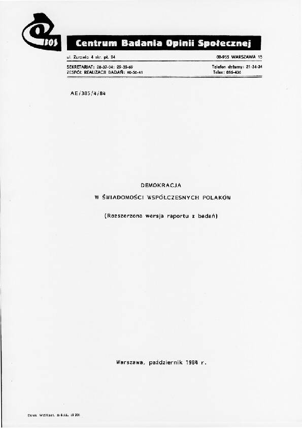 Okładka komunikatu AE/385/84