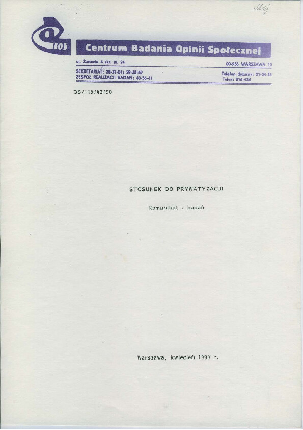 Okładka komunikatu BS/119/43/90