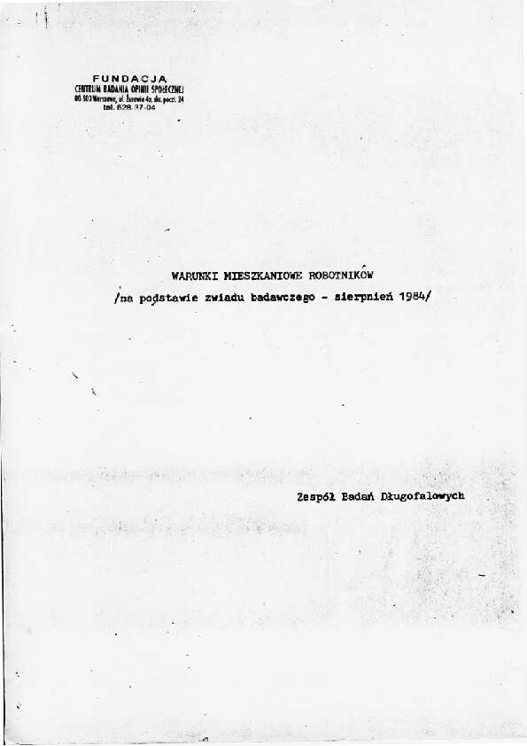 Okładka komunikatu BDF/94/84