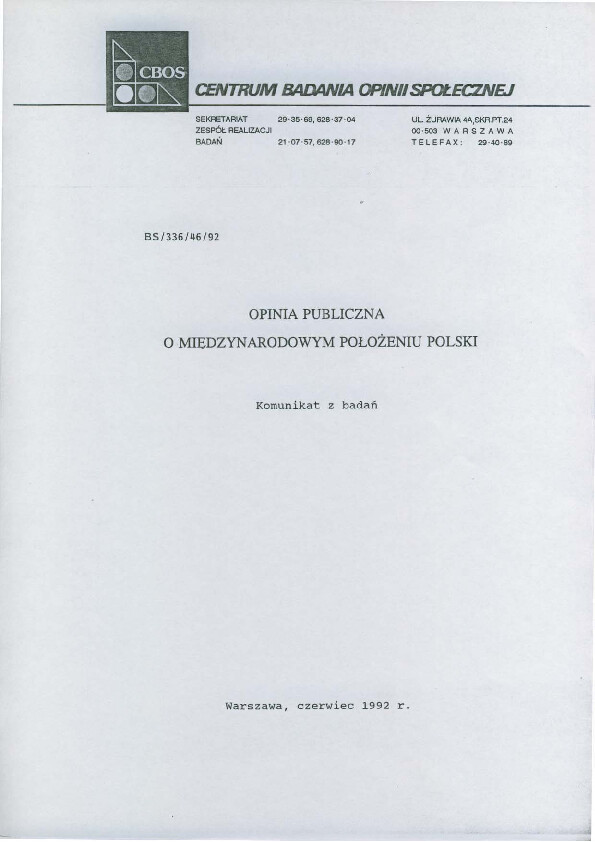 Okładka komunikatu BS/336/46/92