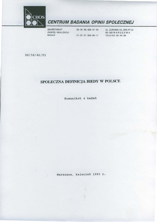 Okładka komunikatu BS/58/46/93