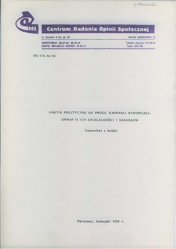 Okładka komunikatu BS/126/46/90