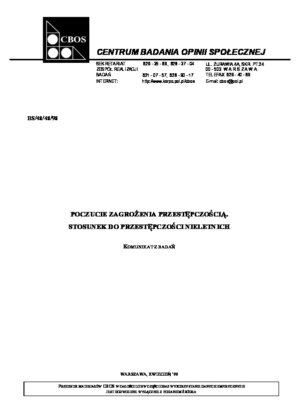 Okładka komunikatu BS/48/48/98
