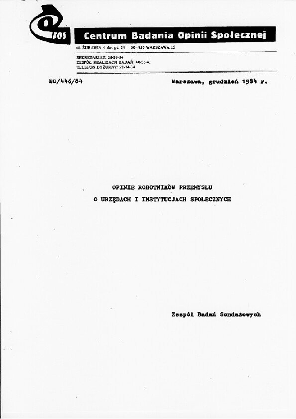 Okładka komunikatu BD/446/84
