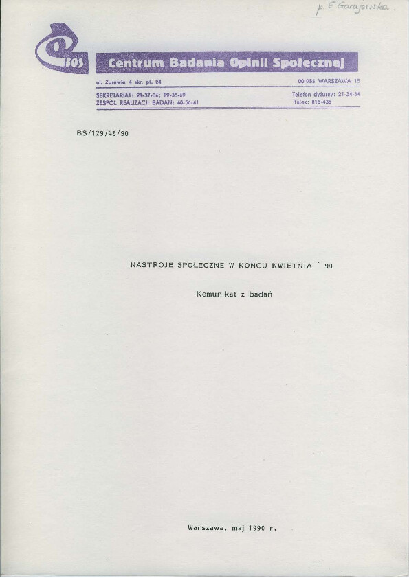 Okładka komunikatu BS/129/48/90