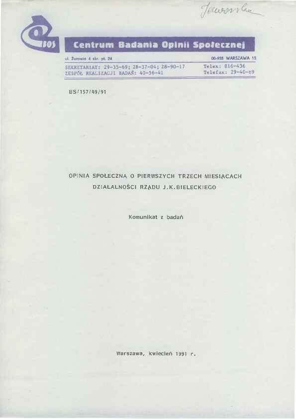 Okładka komunikatu BS/157/49/91