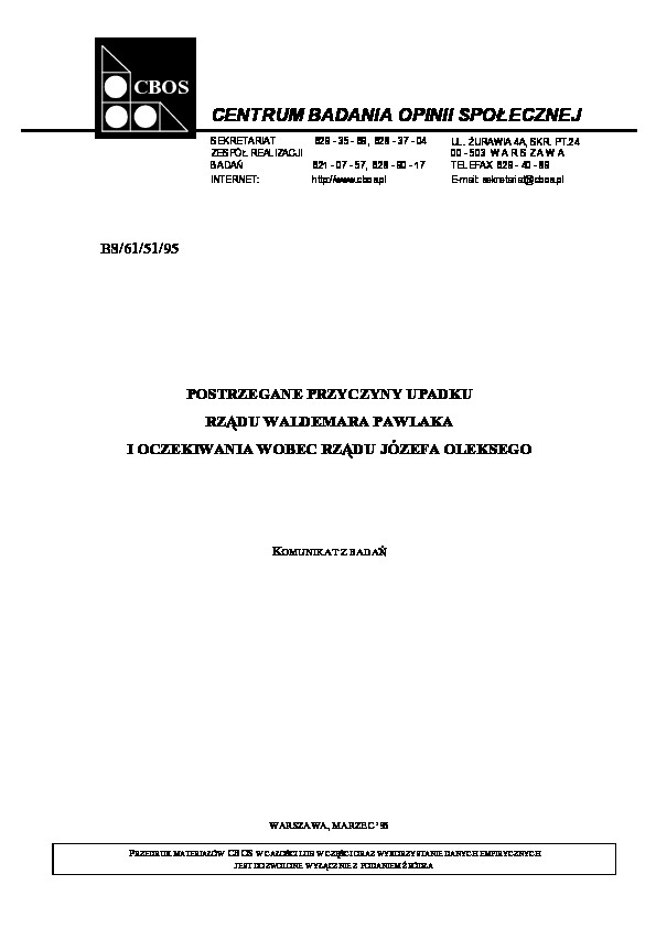 Okładka komunikatu BS/61/51/95
