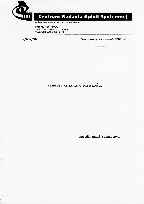 Okładka komunikatu BD/464/84