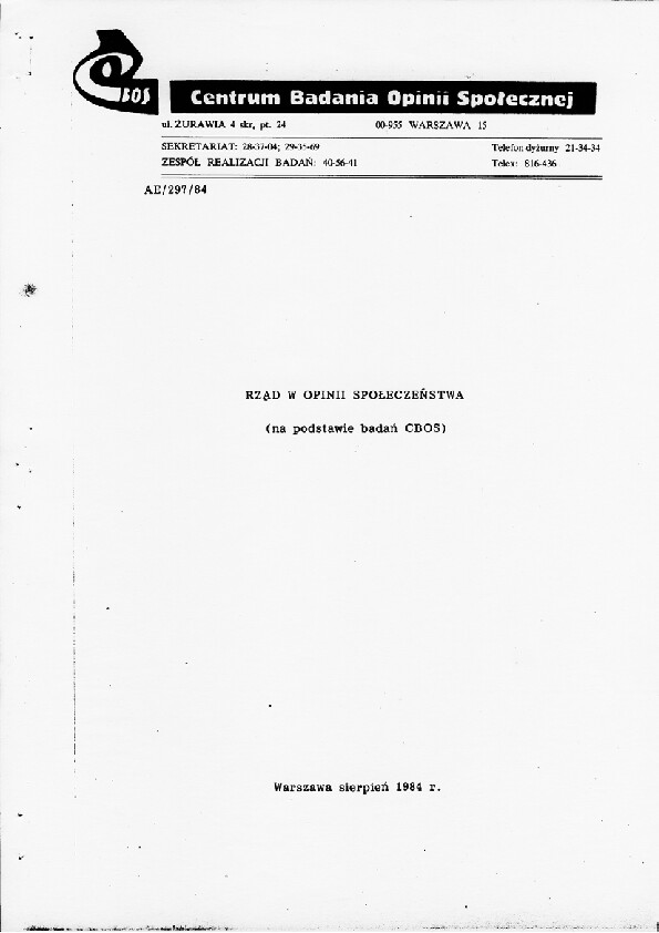 Okładka komunikatu AE/297/84