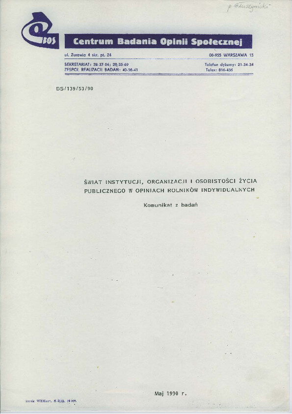 Okładka komunikatu BS/139/53/90