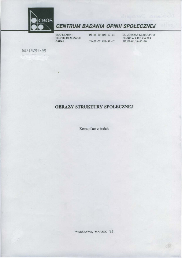 Okładka komunikatu BS/64/54/95