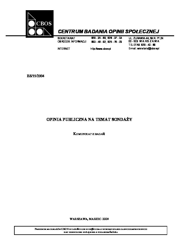 Okładka komunikatu BS/55/2004
