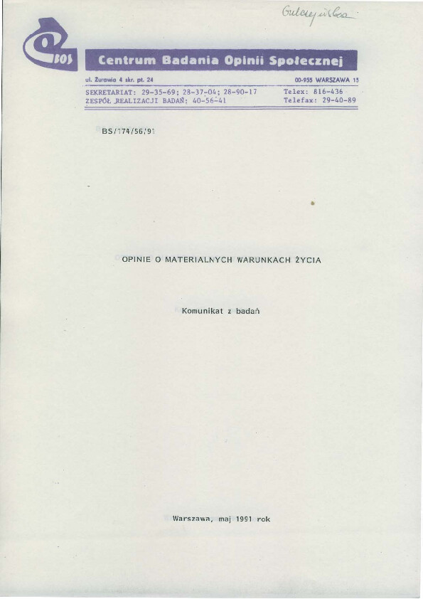 Okładka komunikatu BS/174/56/91