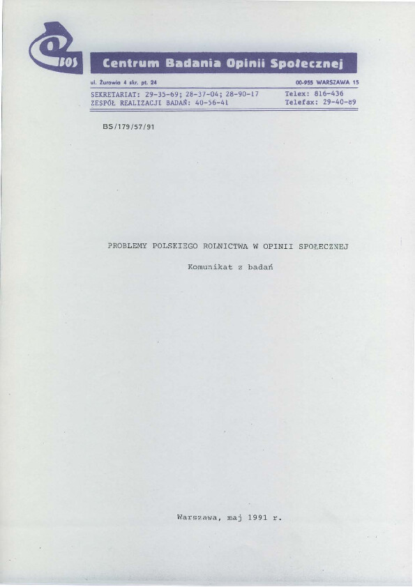 Okładka komunikatu BS/179/57/91