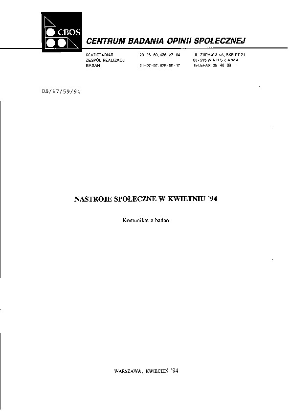 Okładka komunikatu BS/67/59/94
