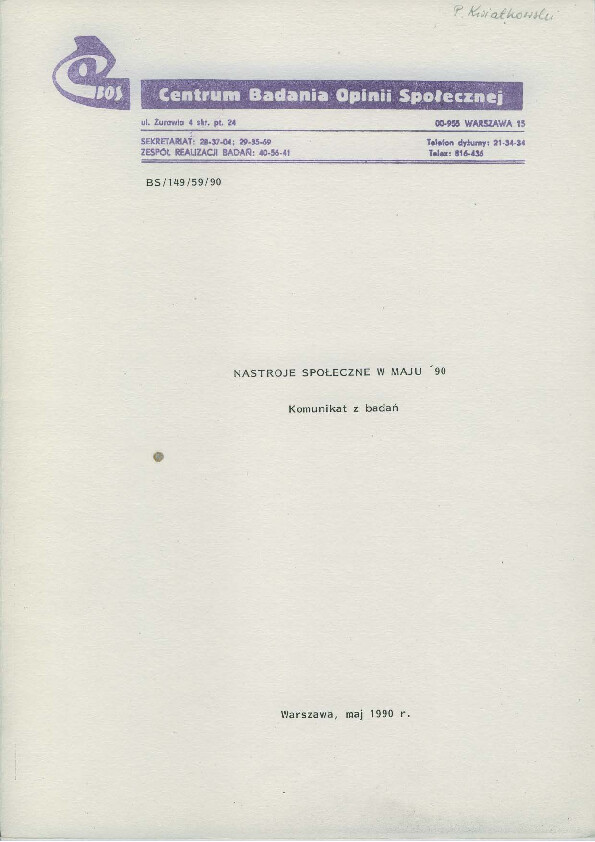 Okładka komunikatu BS/149/59/90