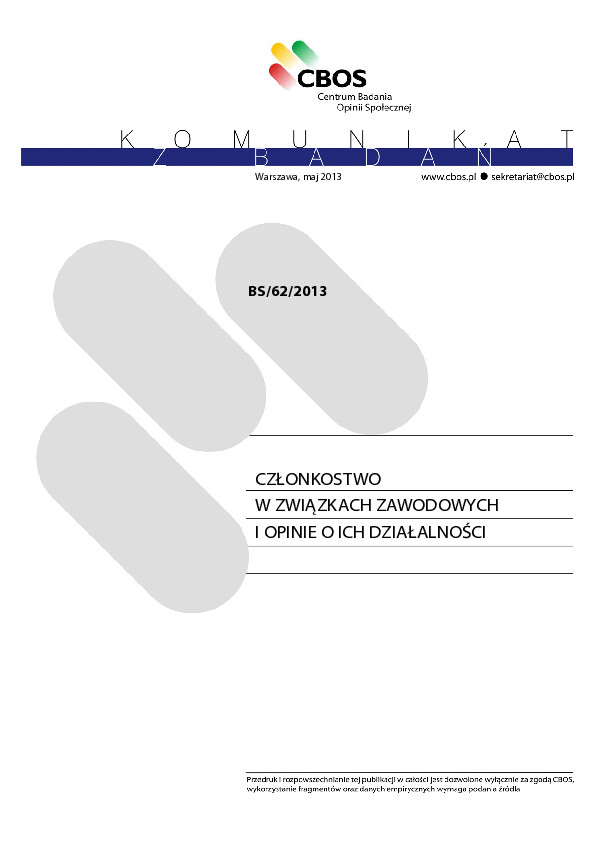Okładka komunikatu BS/62/2013