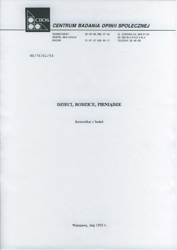 Okładka komunikatu BS/76/62/93