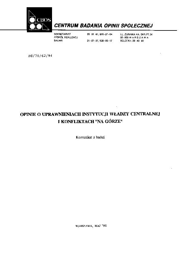 Okładka komunikatu BS/70/62/94