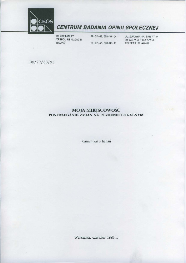 Okładka komunikatu BS/77/63/93