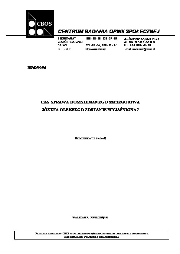 Okładka komunikatu BS/60/60/96