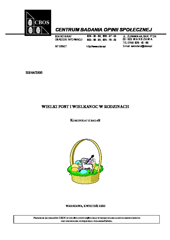 Okładka komunikatu BS/64/2000