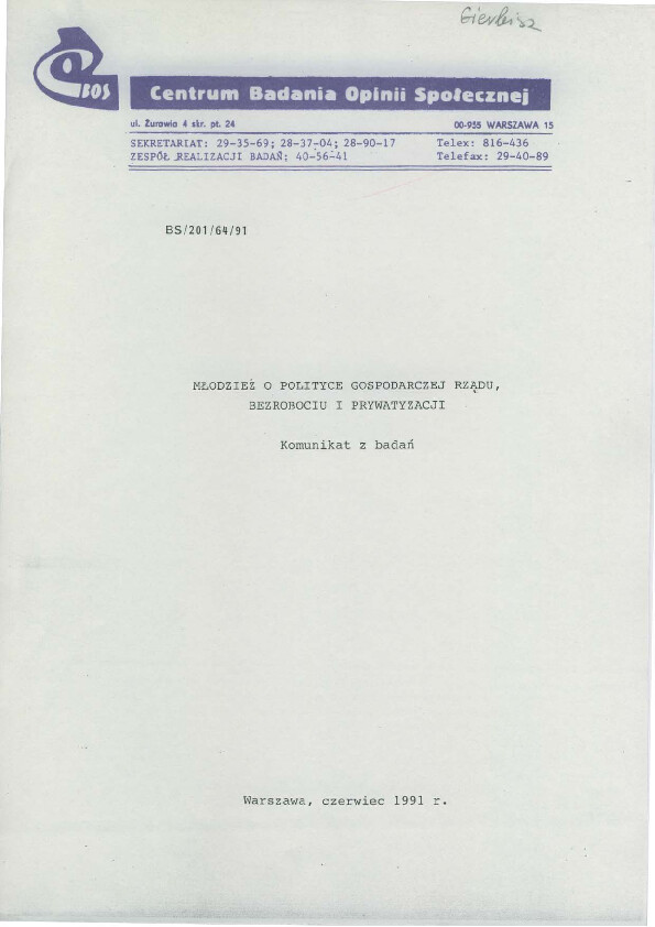 Okładka komunikatu BS/201/64/91