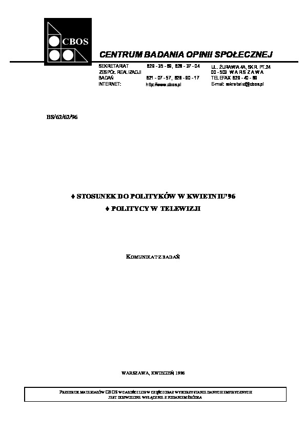 Okładka komunikatu BS/62/62/96